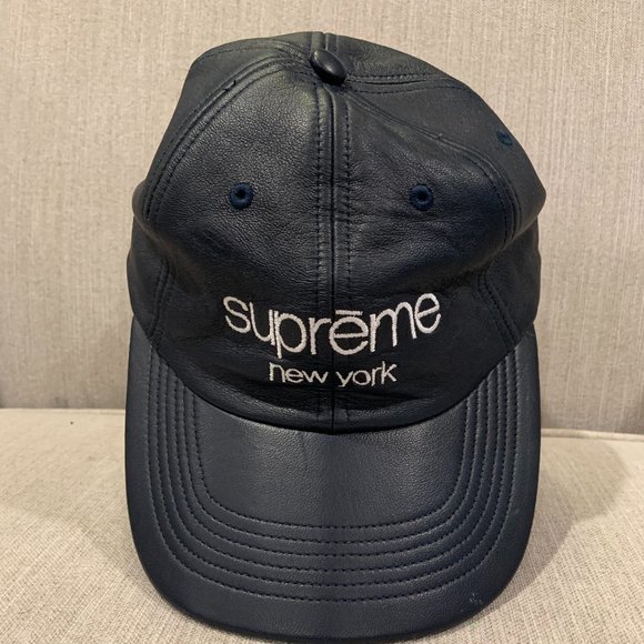 Supreme  New York, Classic Logo, Navy, Leather Hat - Picture 1 of 6